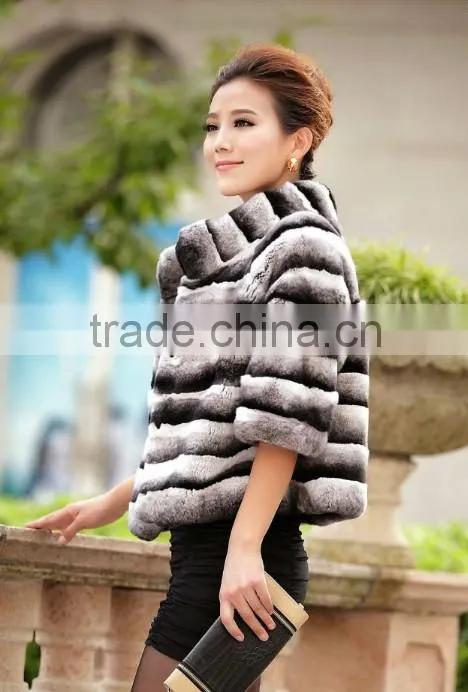 rex14009 chinchilla rex warm winter fashion coat with hood