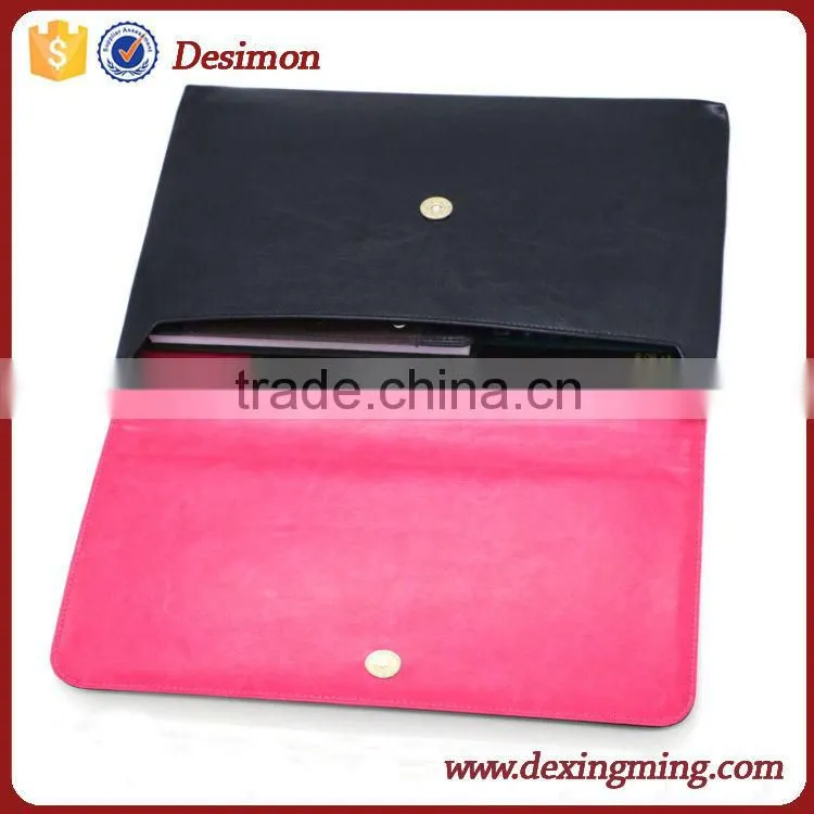 Custom pu Leather Bottom Bag Magnetic Button leather Laptop Sleeve