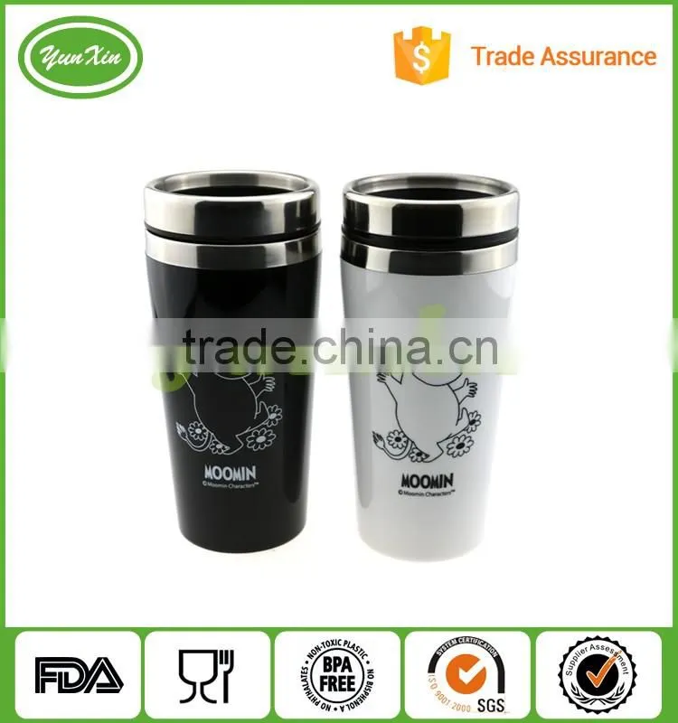 Eco friendly latest promotional printing moomin stainless steel travel mug/auto mug