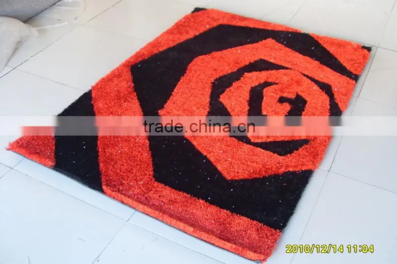 Korea shaggy carpet rose shape red silk carpet, mat,rug for door