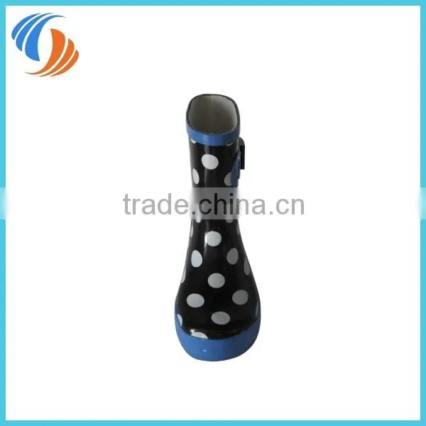 New Children White Dot Black/Pink Waterproof Rainboots rubber boots