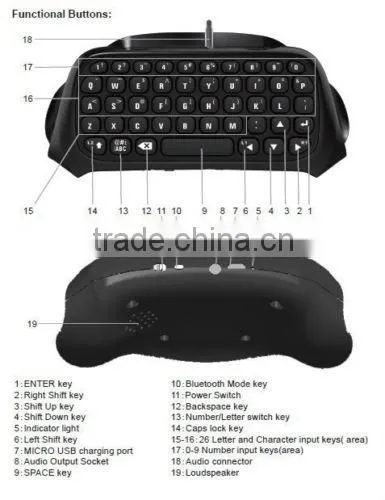 Bluetooth Wireless Chat Keyboard for PlayStation 4 Controller Wireless Keyboard for PS4