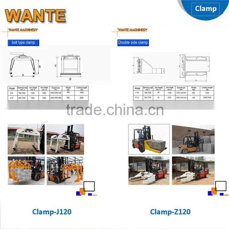WANTE MACHINERY Hydraulic forklift block clamp for brick making machine