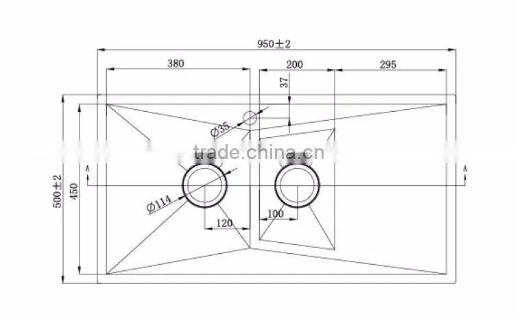 Wholesale 2 hole 304 ss double washing bowl drainboard kitchen sink