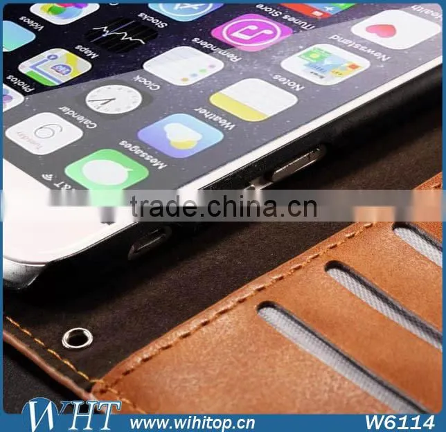 Retro Leather Sublimation Case for iPhone 6 Plus, Wallet Flip Case for iPhone 6 Wholesale