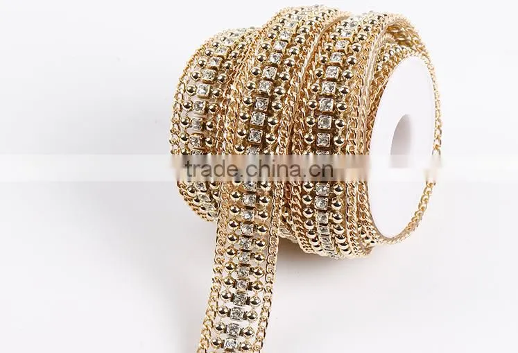 Gold color rhinestone and alloy cup chain with hot fix tape