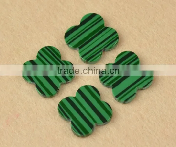 Hot Products Double Flat Polished Four Leave Clover Rough Synthetic Green Malachite Stone for sale