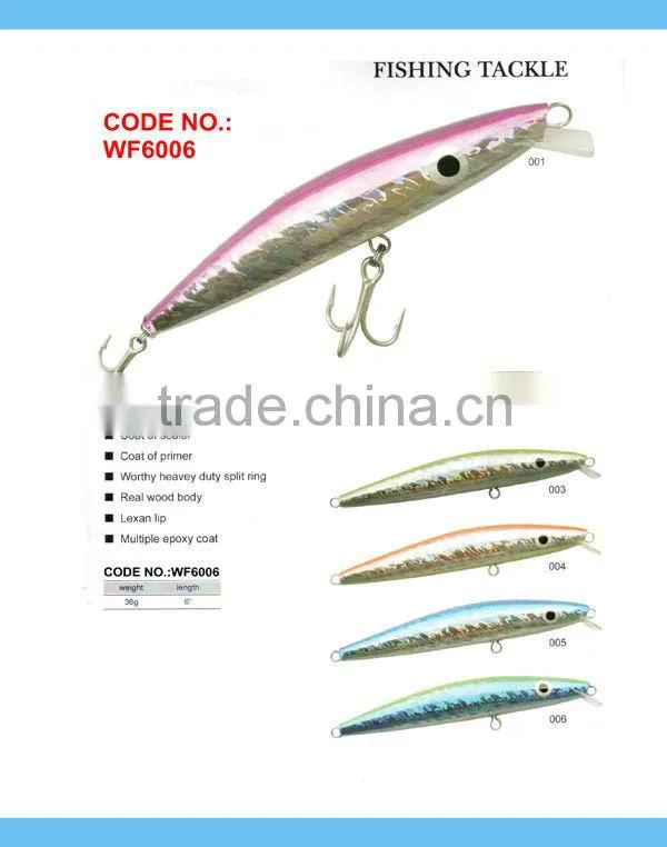 9+ years Wholesaler & OEM Manufacturer ,Hirun High quality fishing tackl , Real wood body hard lure WF6003