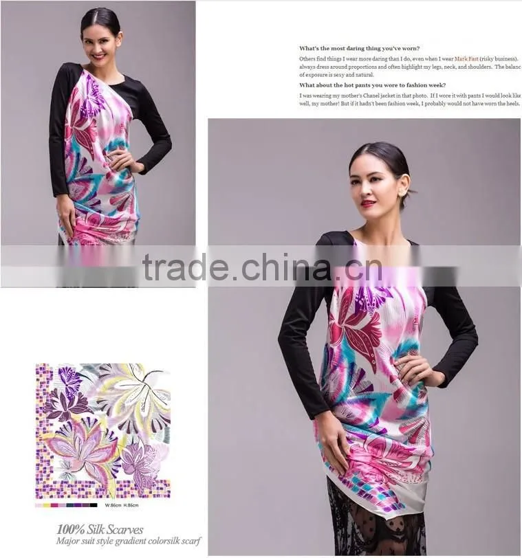 Flower design 100%silk twill square scarf