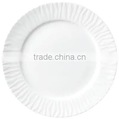 Super white emboss ceramic serving plate platter wedding plate