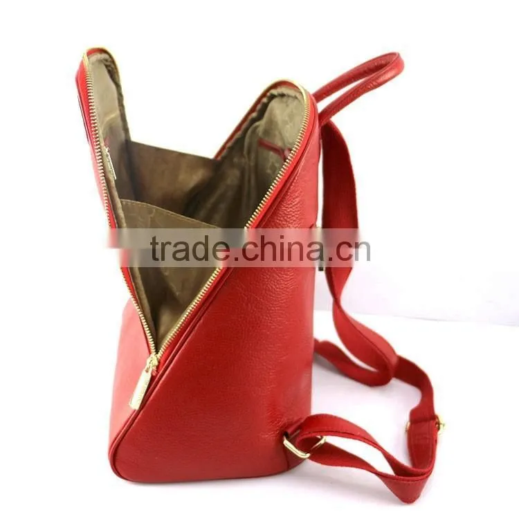 Newest design fashionable red litchi pattern genuine leather backpack for lady