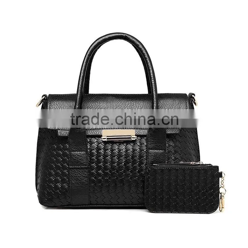 2016 China Wholesale Knitted PU Handbag And Purse Set