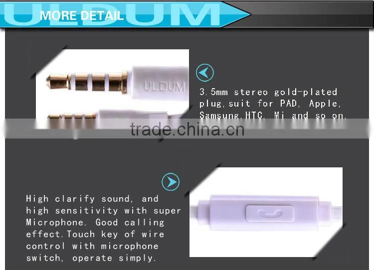 ULDUM supper high quality cheap plastic in ear earphone/deep bass sound ecouteur