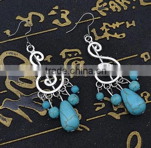 Vintage Music Notes Shape Turquoise Pendant Earrings Jewelry For Women