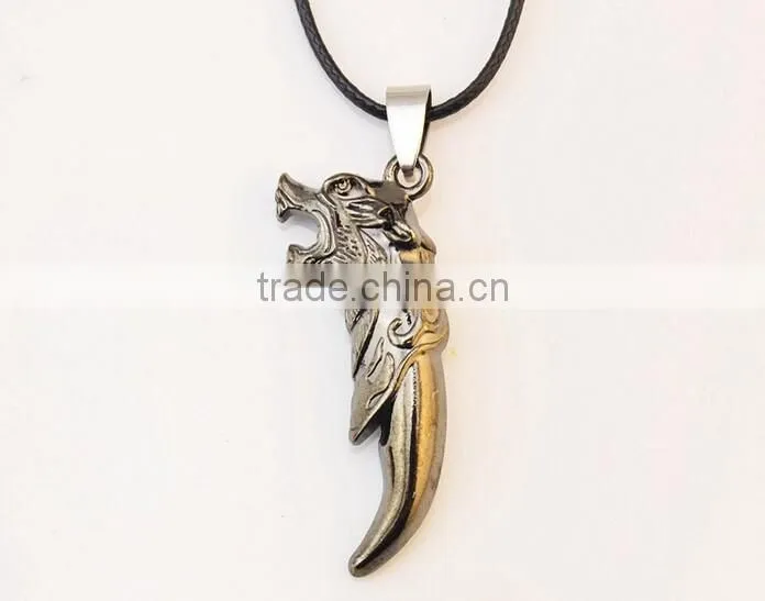 Popular Personality Stainless Steel Bronze Wolf Tooth pendants necklace
