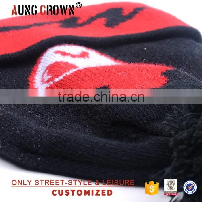 Hot sell 100% Acrylic pom pom custom knitted acrylic beanie