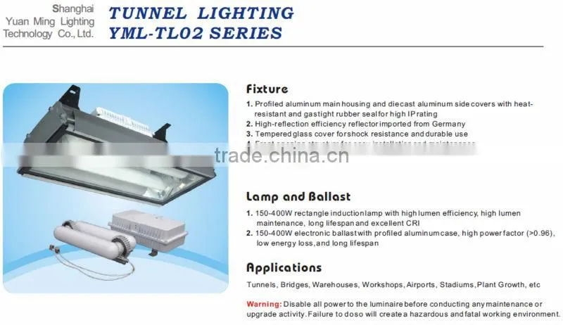 UL, ETL,CE,ROHS high pwer induction 400W tunnel light induction lighting