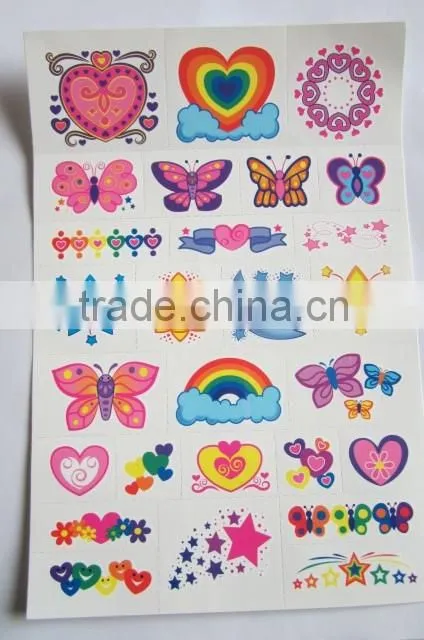 Custom cartoon water transfer temporary color tattoos for kids body art tattoos safe non-toxic color tattoo stickers factory