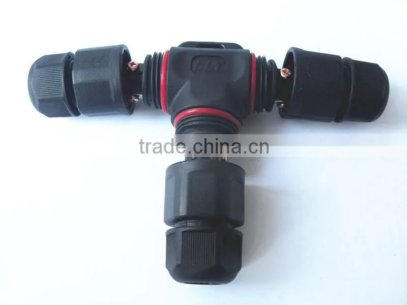 field installable screw fixing waterproof 3-way T connector Tee junction