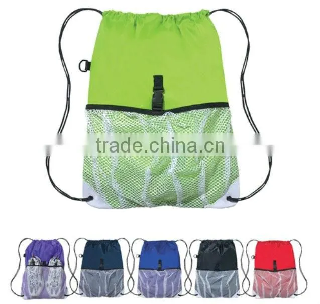 Promotional Drawstring Backpack with Mesh Pocket - 13.5"w x 18"h