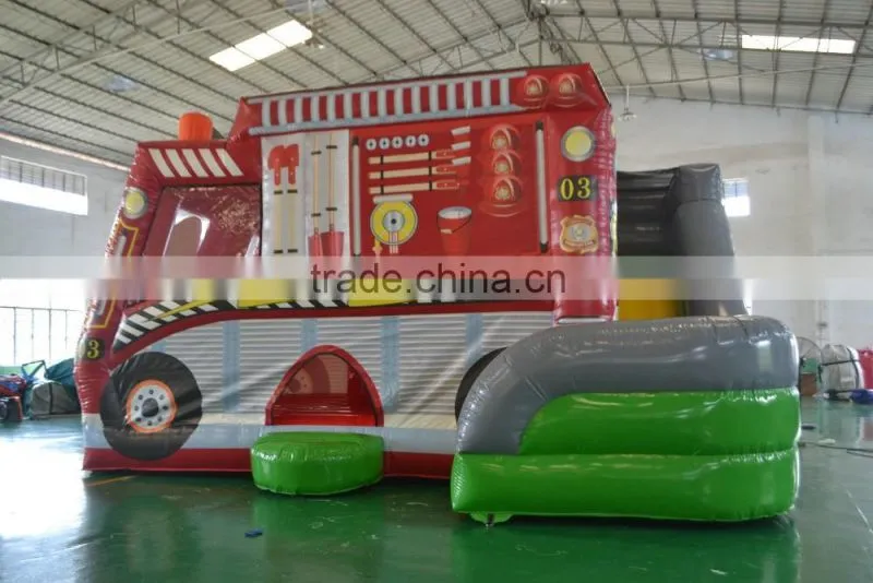 Popular amusing special fire car combo inflatable bouncer combo for kids paly