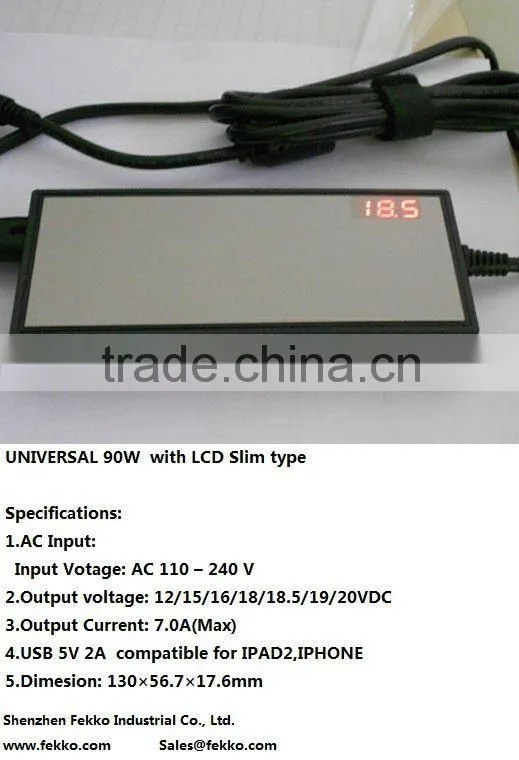 90W AC universal notebook charger with LED voltage display