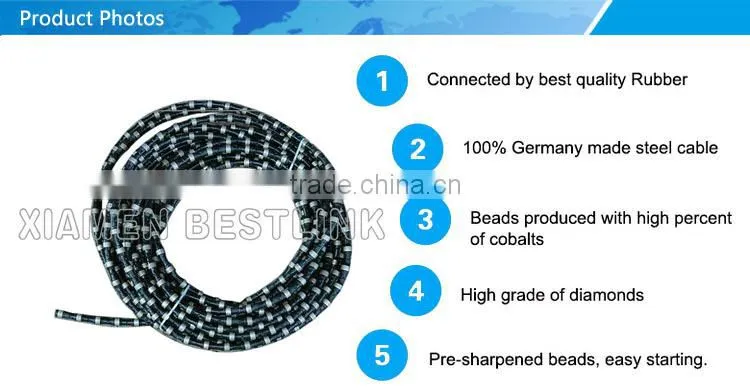 new design multi cutting 7.2mm diamond wire for granite slabs cut with high quality
