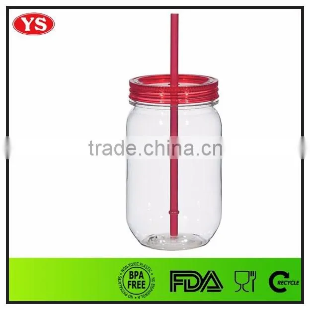 18oz bpa free clear plastic jar with straw