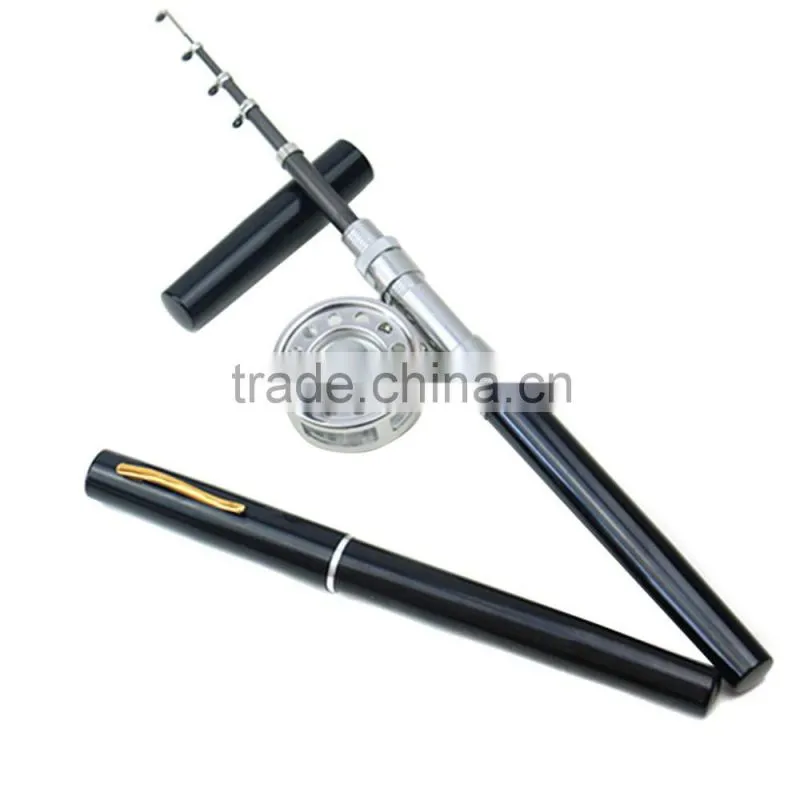 Mini Portable Pocket Aluminum Alloy Fishing Rod Pen Shape Pole Fish Reel Line Soft Bait Hook Float Tackle