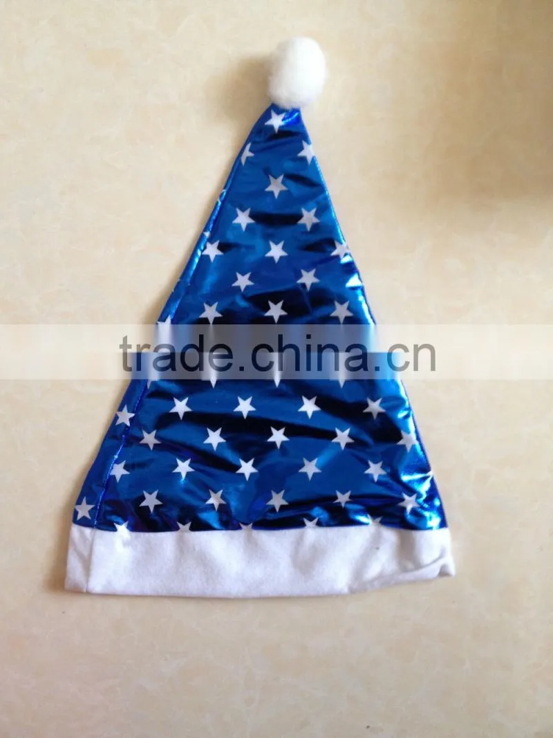 high quality blue custom made christmas santa hat with white stars