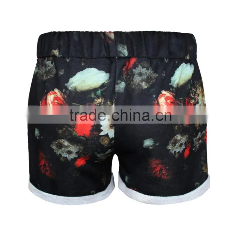 2015 Women Shorts Sublimation Print Flowers Running Shorts Elastic Waist N16-2