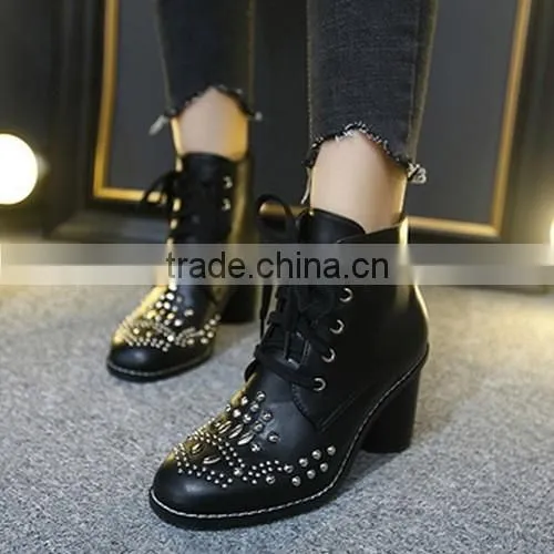 2016 Comfortable Chunky heel ankle boots lace up martin boots for hot-selling PJ4391