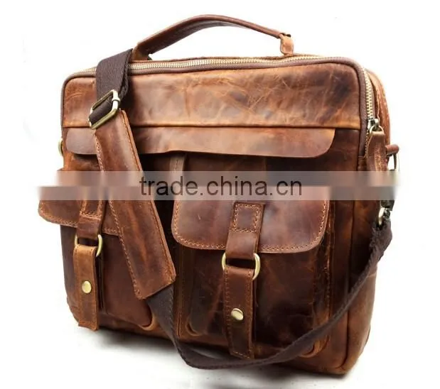Custom design mens cowhide vintage leather tote bag handbag shoulder bag