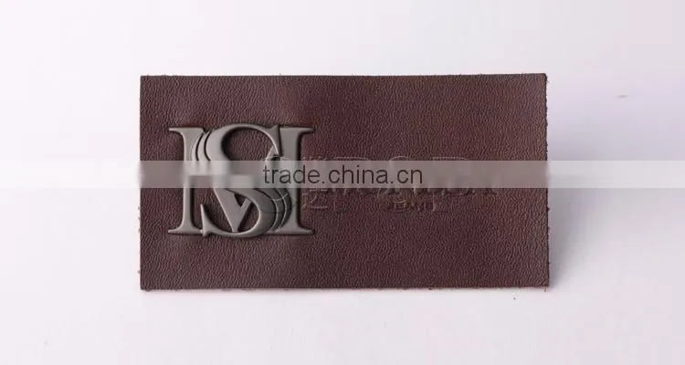 2014 newest jean leather patch label with custom metal letter logo