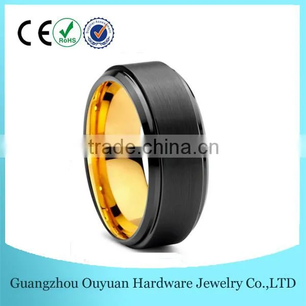 8MM Rose Gold Plated Tungsten Carbide Ring, Black Brushed Comfort Fit Tungsten Carbide Ring