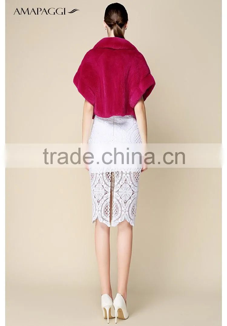 Hot sale red whole mink fur shawl for girls