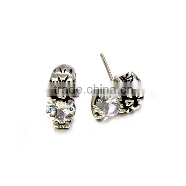 Alibaba Wholesale Unique Jewelry mens Jewelry Stainless Steel Diamond Skull Stud Earrings