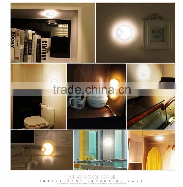 LED Wall lamp Creative Eat Peas Body Sensor USB Night Light Charging Bedroom Corridor LED Optically Controlled Wall Lamp