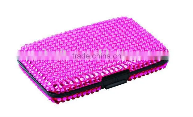 crystal aluminum credit card holder with rhinestone,plastic credit card case