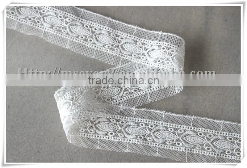 Garment decoration 4cm white net embroidery lace trim on wholesale
