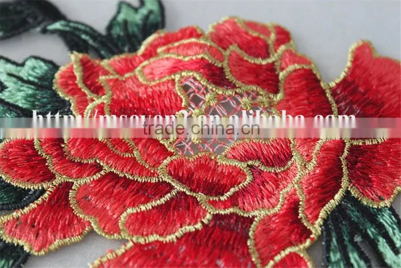 hot sales large sew on patches embroidery christmas patch rose pattern for dress