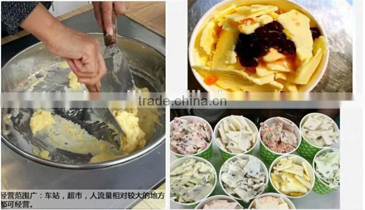 2015 Flat Pan Frozen Yogurt Real Fruits Stir Ice Cream Rolls Machine