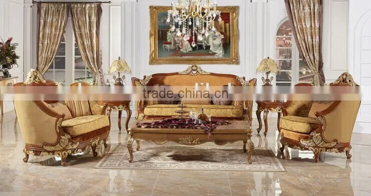 Noble Classic Royal Living Room Sofa, Luxury Carved Wooden Golden Sofa Set, Palace Design Living room Furniture Set