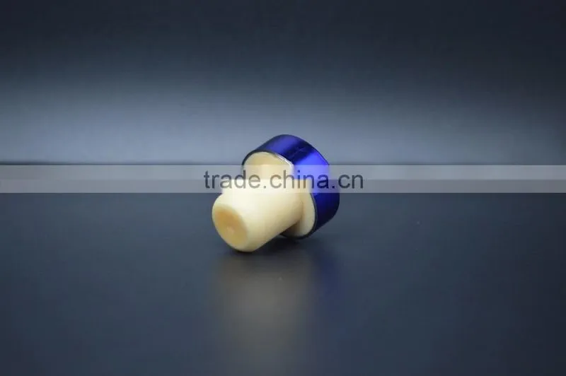 Blue aluminum cap with synthestic cork wine bottle stopper