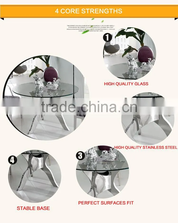 HOT SALE Round Glass Dining Table With Stainless Steel Frame TH314