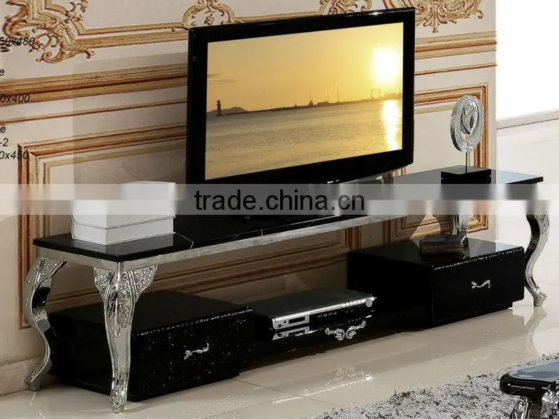 Modern glass console TV Stand with wooden strorage cabinet E6665
