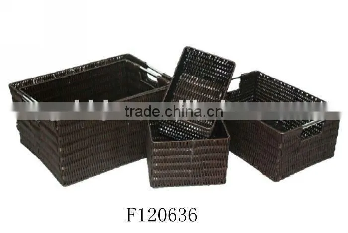 Set of Four Black Rectangle Plastic Storage Basket With Stainless Steel Handle