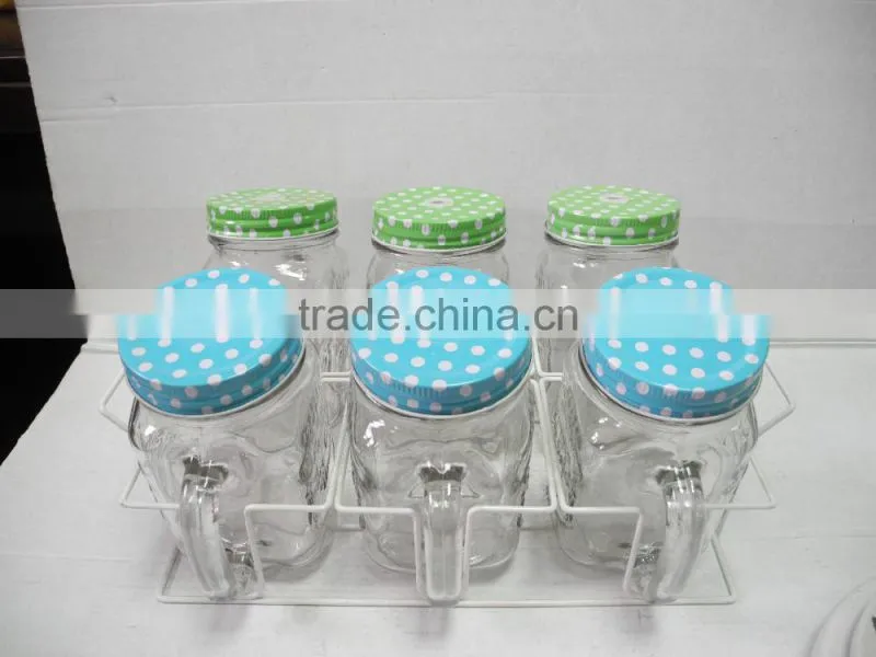 3 pcs glass mason mug with lid and plastic pipe