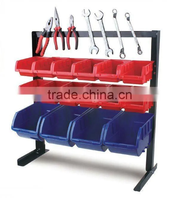 16 PCS Plastic Bin Rack with Magnetic Strips Spare parts Bin Box (202719)