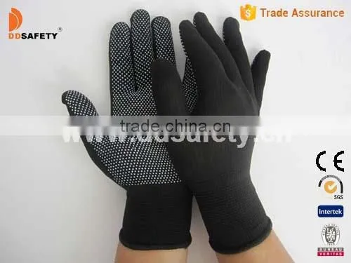 13 Gauge Nylon Polyester Seamless Gloves With White Mini PVC Dots One Side